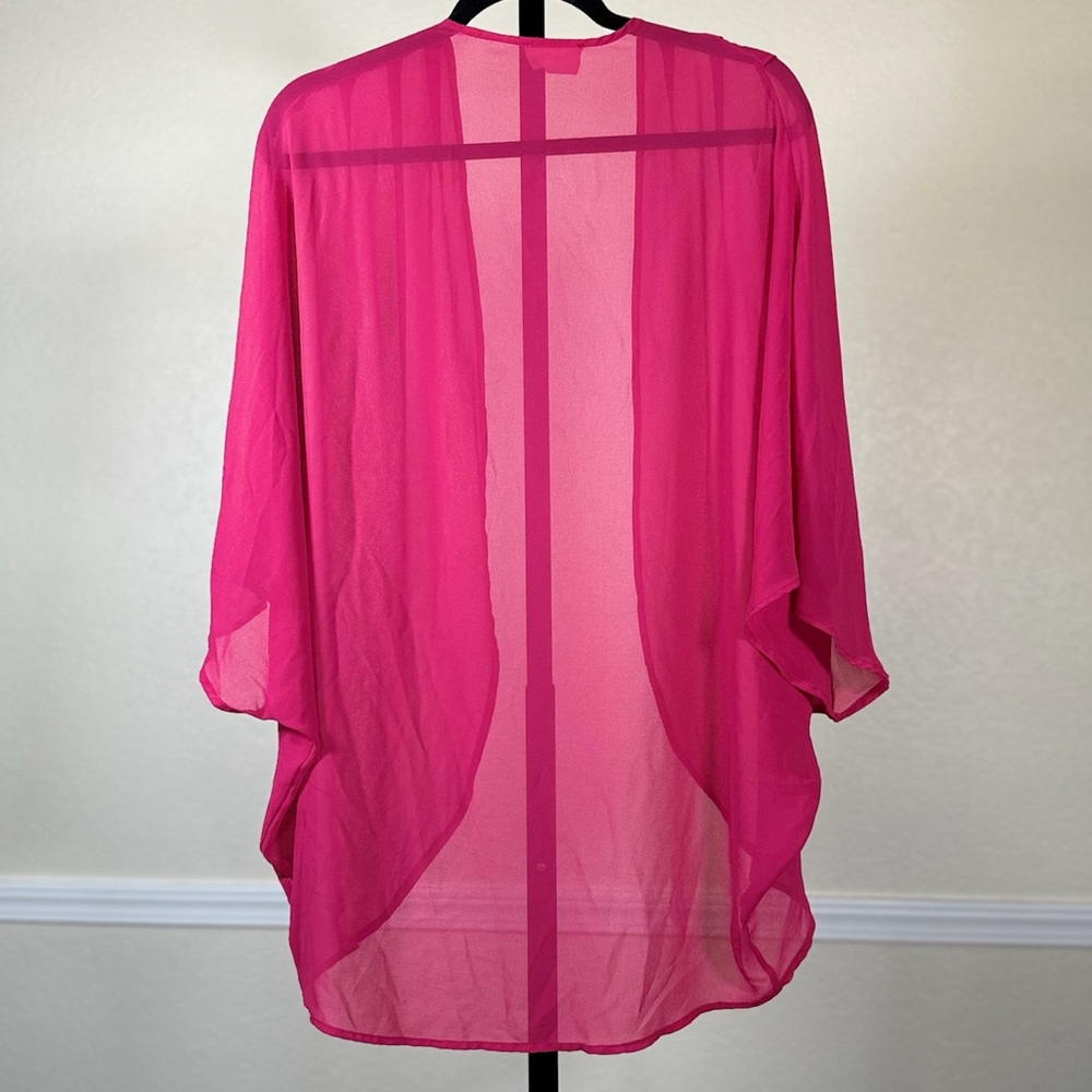 Vibrant Barbie Pink Sheer Cardigan M Edgy Minimalist Festival Drape Open Coverup - Picture 6 of 8
